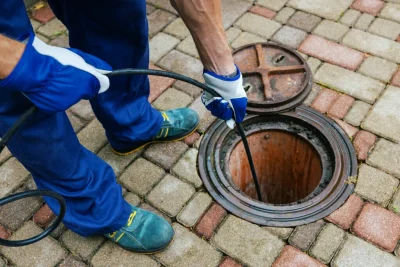 Plumber cleaning an outdoor sewer drain in Stevenson Ranch